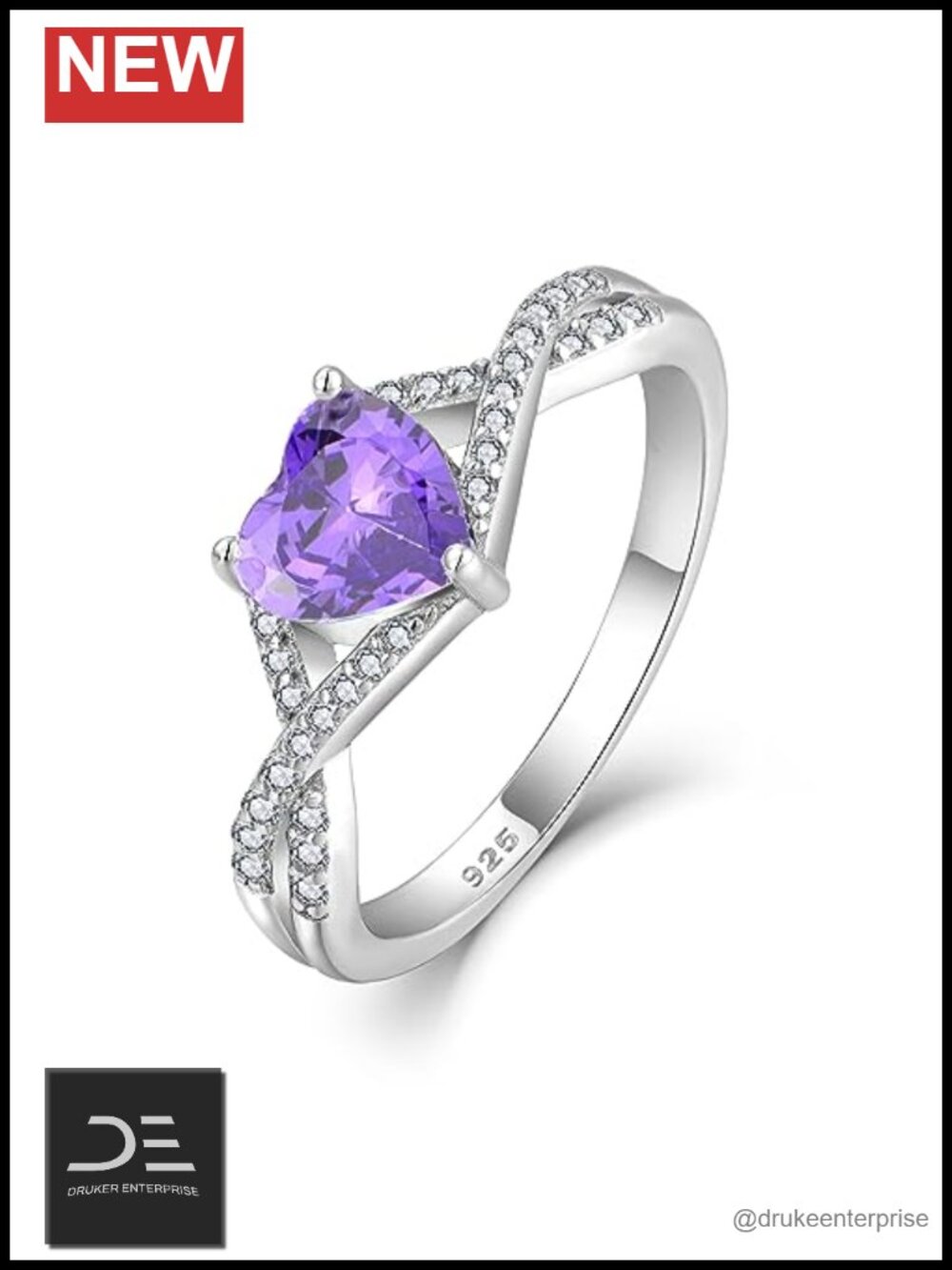 925 Sterling Silver Infinity Heart Ring 18k White Gold Plated Cubic Zirconia